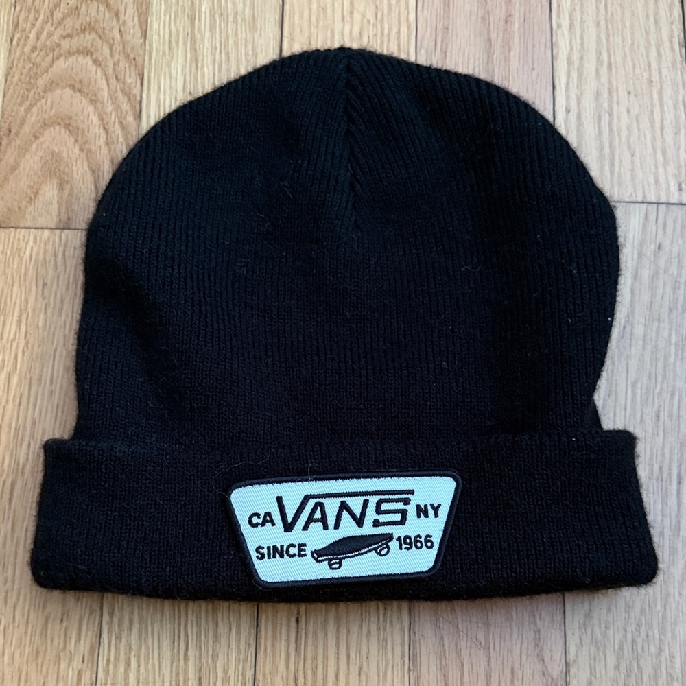 Vans Black Knit Beanie with White Logo Patch